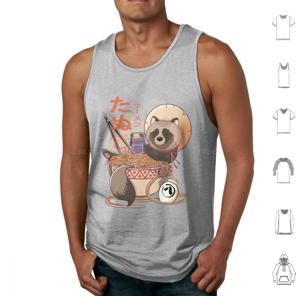 Retro Gaming Japan - Tanuki Ramen Tank Tops Print Katoen