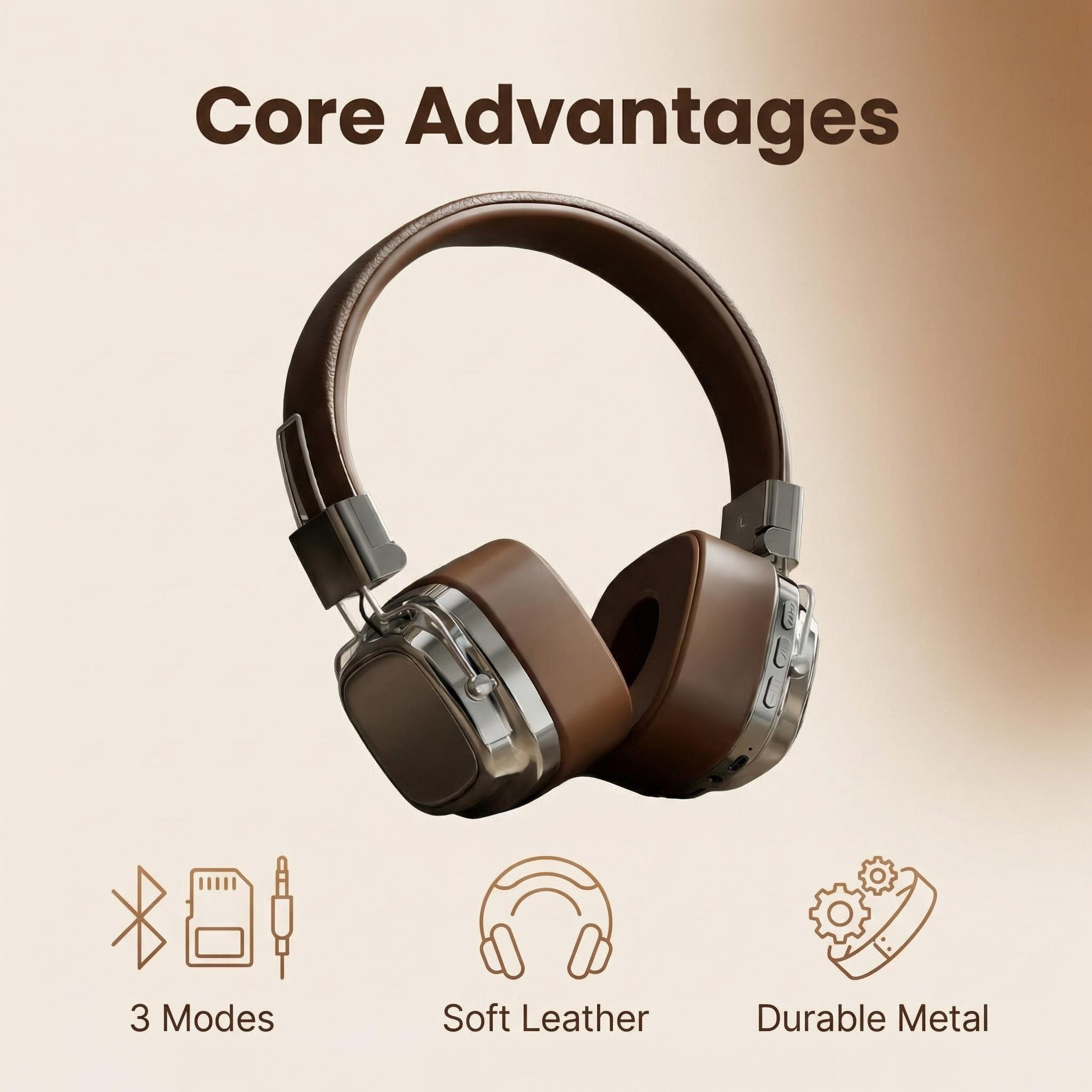 Retro Gaming Cables - Retro lederen over-ear hoofdtelefoon Draadloos Bluetooth