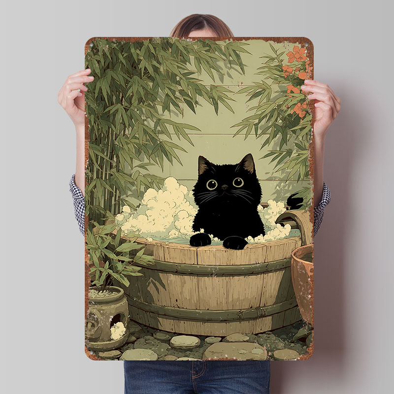 Retro Gaming Japan - Zwarte kat in Japan bedrukte poster