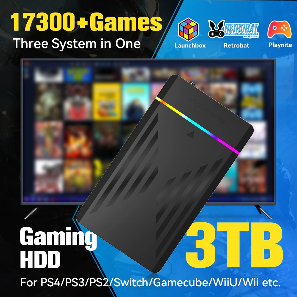 Retro Gaming Stick - 3TB Draagbare Gaming HDD LaunchBox/Retrobat/Playnite Retro